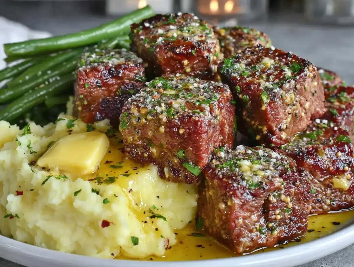 Garlic Parmesan Steak Bites with Mashed Potatoes – Easy Valentine’s Day Dinner 4 Garlic Parmesan Steak Bites preparation steps