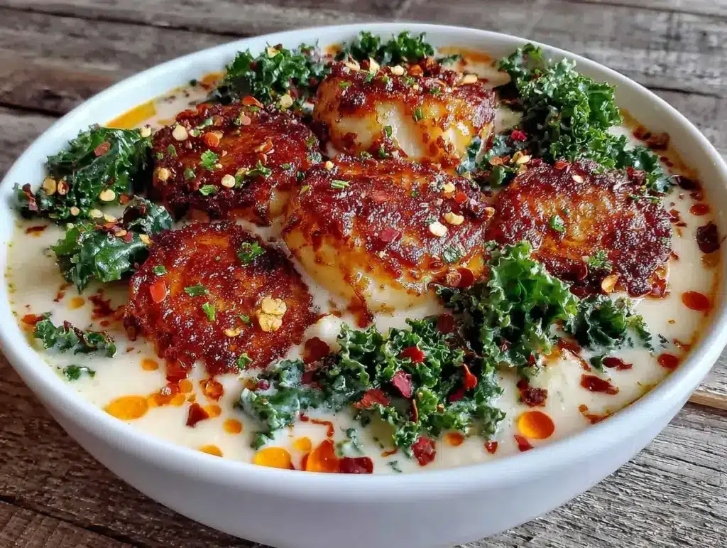 low carb cauliflower sausage kale soup - featured image