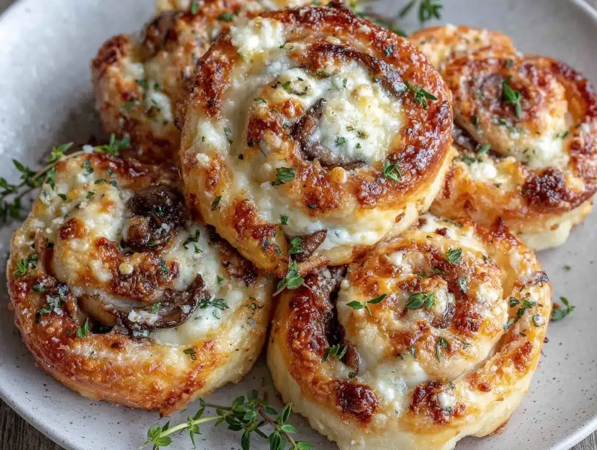 Mushroom and Cheese Pinwheels Recipe Easy Homemade Party Bites 4 mushroom and cheese pinwheels preparation steps