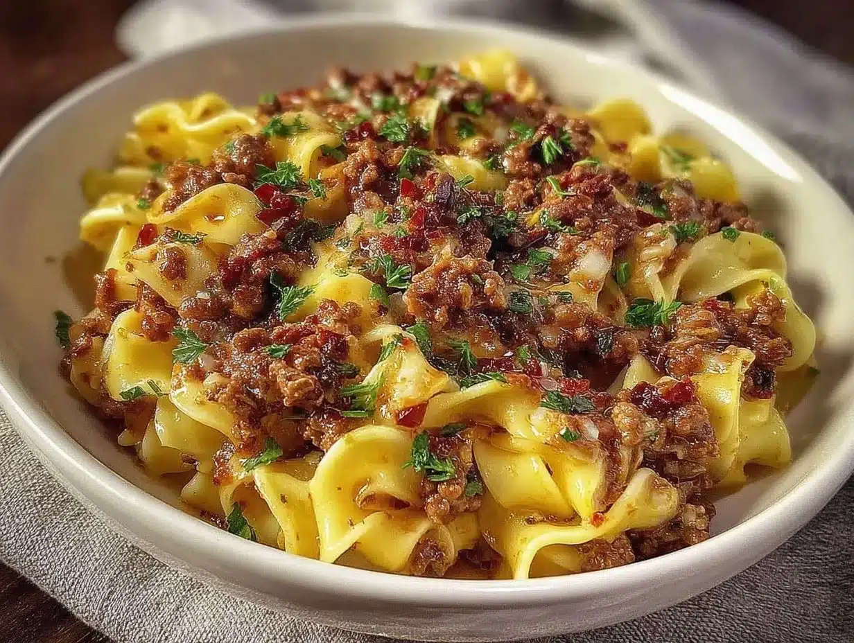 Savory Ground Beef and Noodles Recipe Easy Mediterranean Dinner Idea 4 savory ground beef and noodles recipe preparation steps