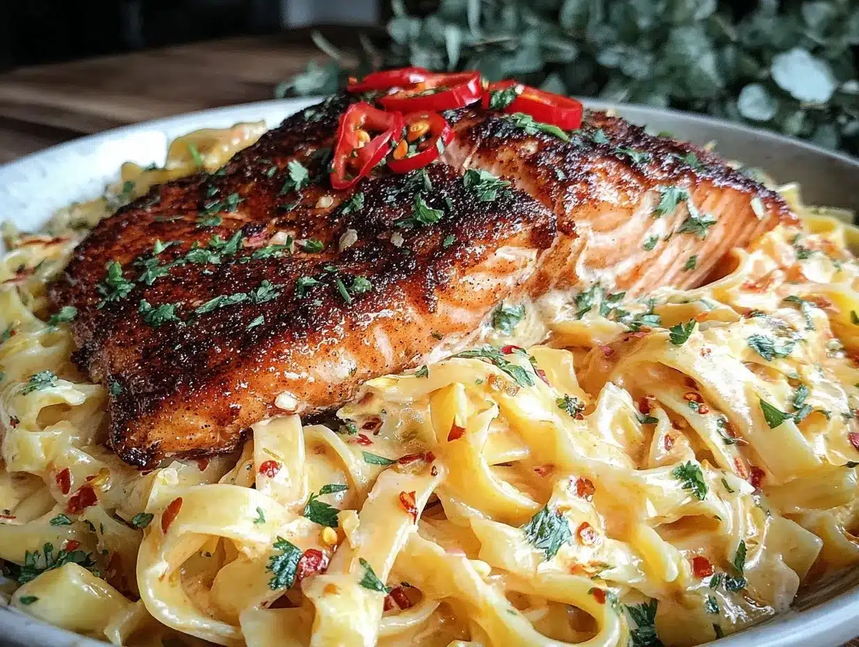 Savory Spicy Cajun Salmon Pasta Recipe Easy Healthy Dinner Idea 4 savory spicy Cajun salmon pasta preparation steps