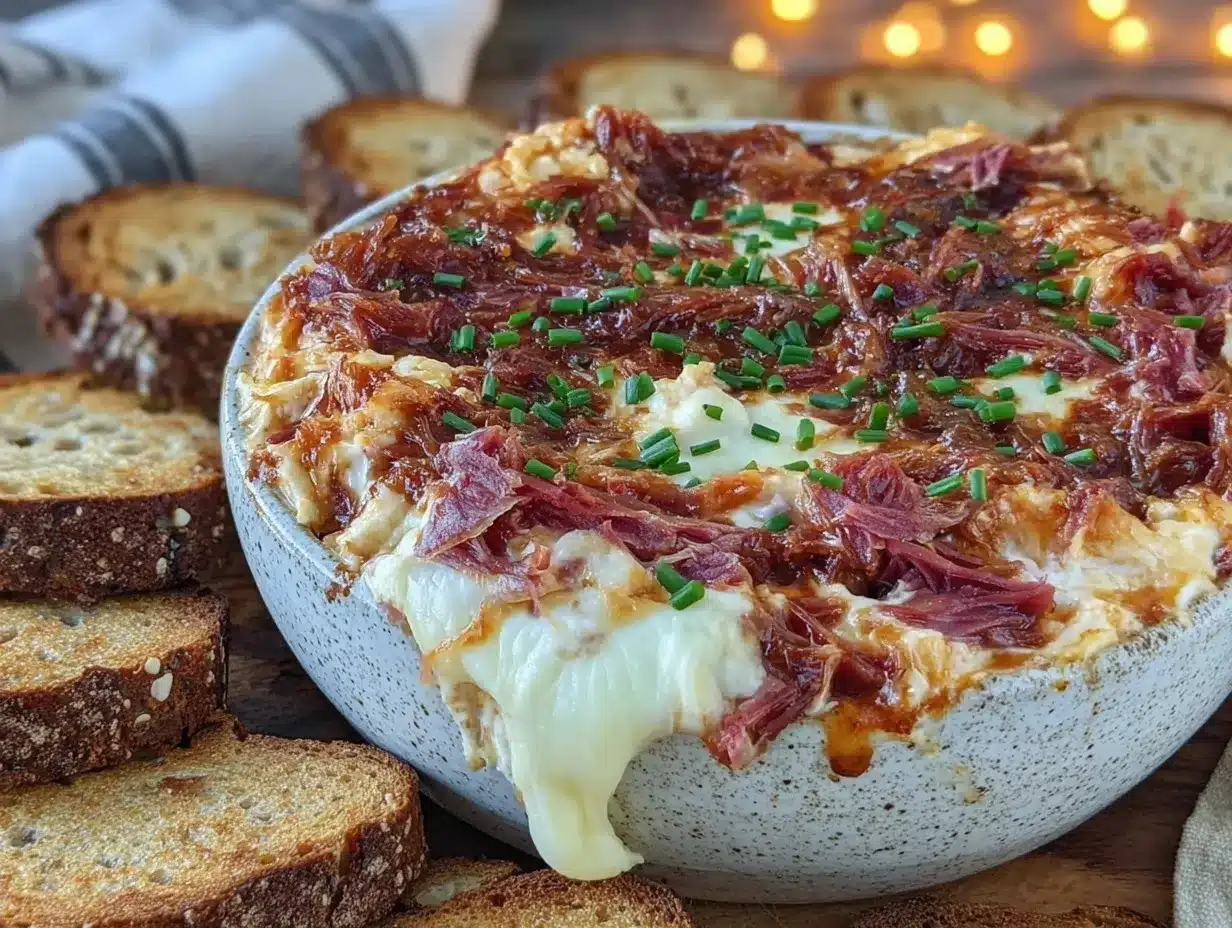 Savory Slow Cooker Reuben Dip Recipe Easy Party-Ready Meaty Snack 4 slow cooker Reuben dip preparation steps