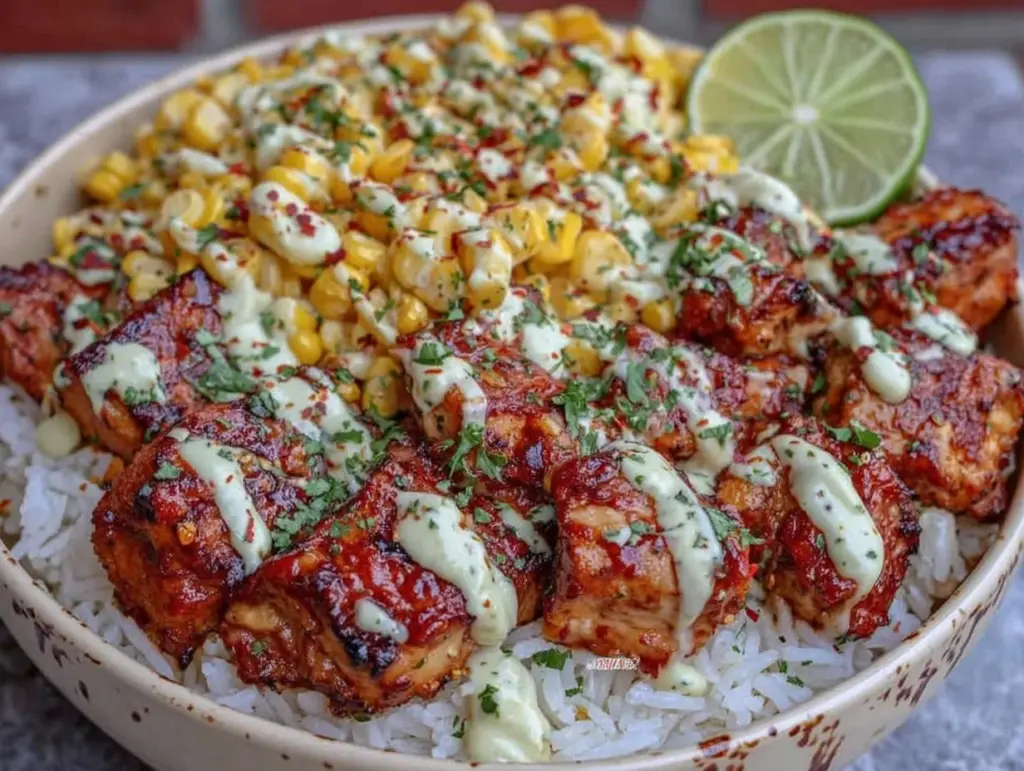 street corn chicken rice bowl - featured image