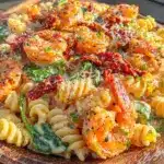 sun-dried tomato shrimp with spinach pasta - featured image
