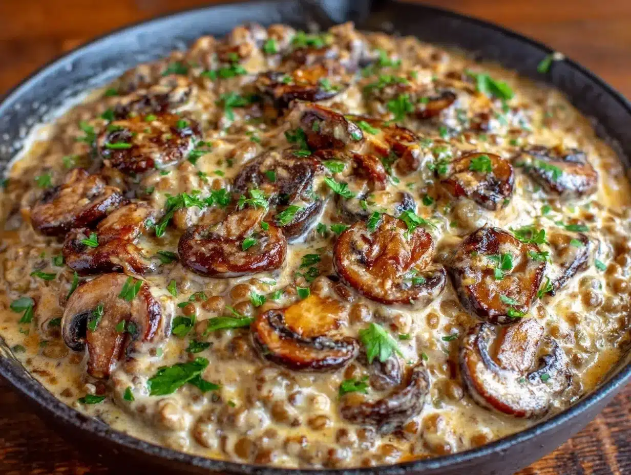 Creamy Vegan Lentil Mushroom Stroganoff Easy High Protein Dinner Recipe 4 vegan lentil mushroom stroganoff preparation steps