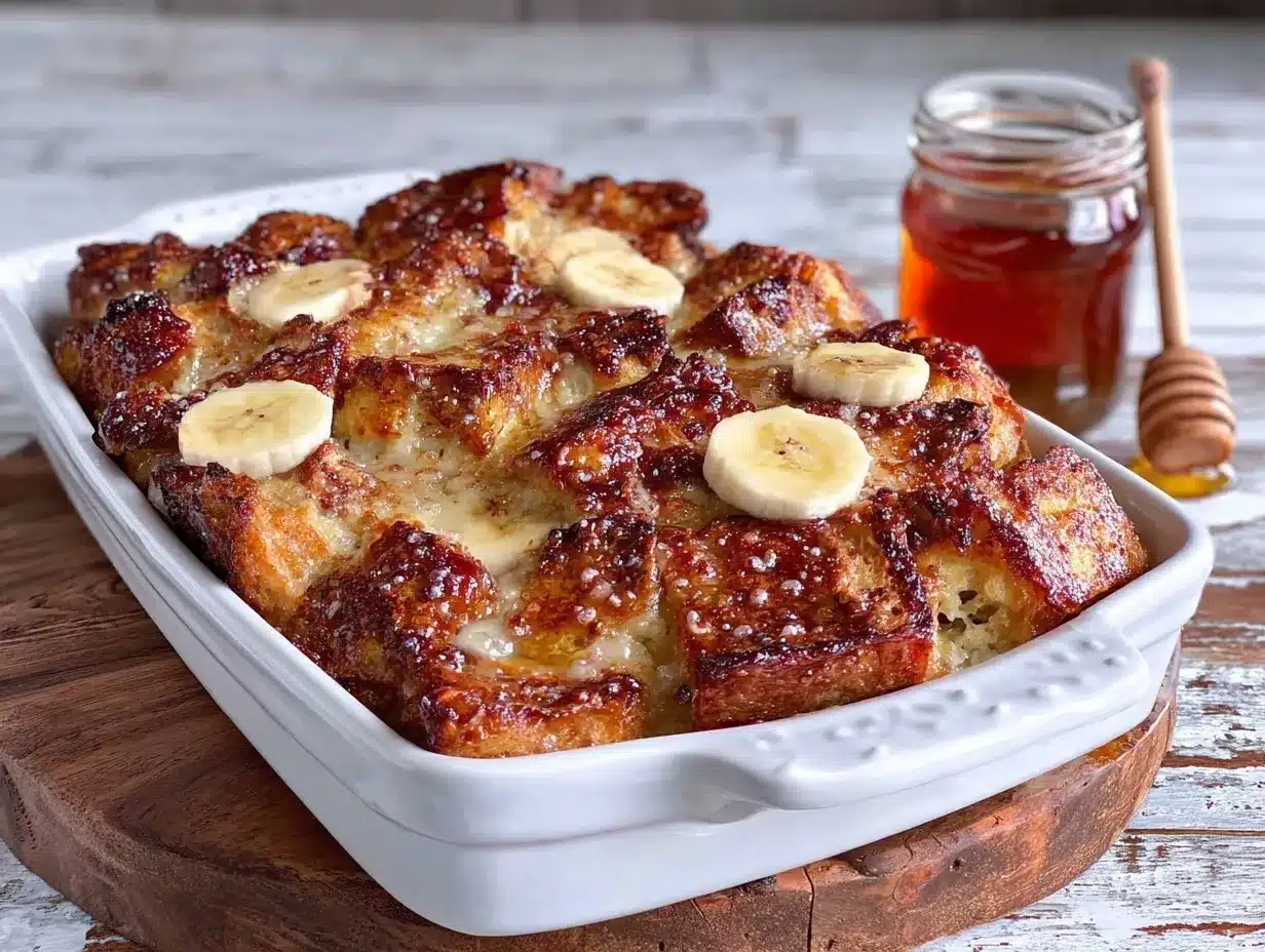 Delicious Banana Croissant French Toast Casserole Easy Savory Brunch Recipe 4 banana croissant French toast casserole preparation steps