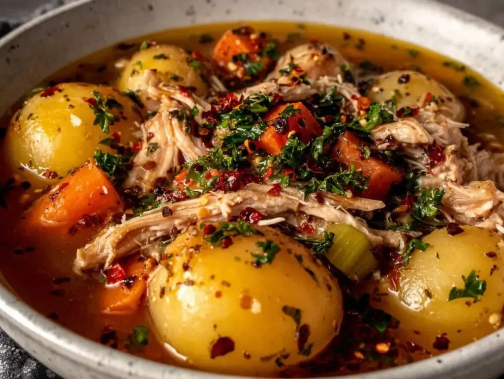 Home 1 comforting chicken soup with potatoes - featured image