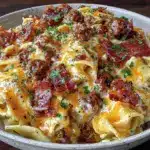 creamy bacon cheeseburger alfredo pasta - featured image
