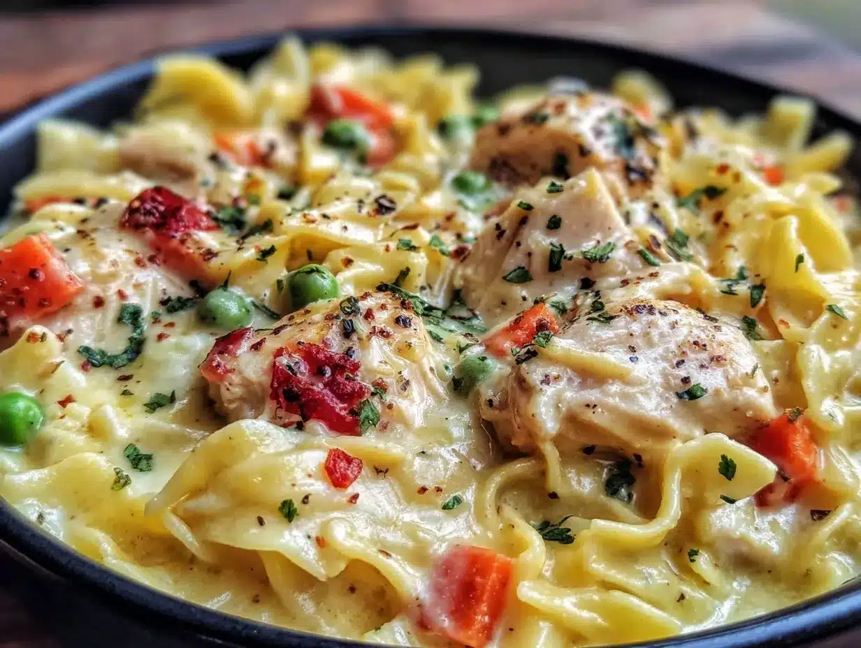 Creamy Chicken Pot Pie Orzo Recipe Easy Homemade Dinner Idea 4 creamy chicken pot pie orzo preparation steps