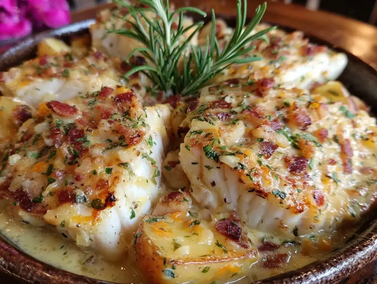 Creamy Cod and Potatoes Recipe Easy Rosemary Sauce Comfort Meal 4 creamy cod and potatoes preparation steps