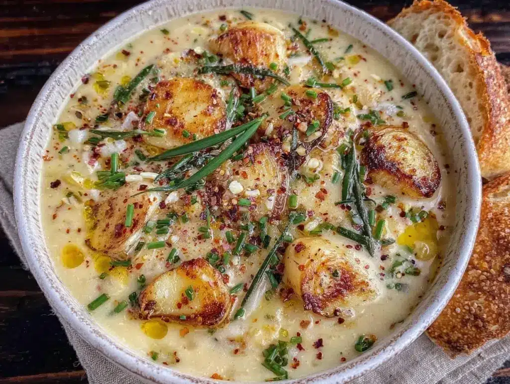 creamy garlic potato soup - featured image