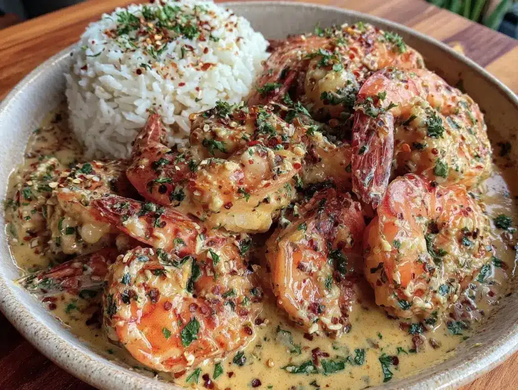 creamy garlic shrimp in coconut milk - featured image