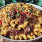 creamy philly cheesesteak mac - featured image