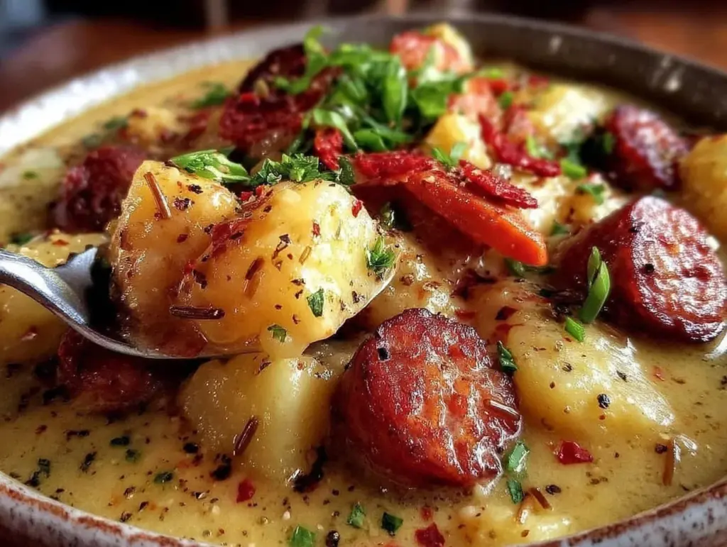 creamy potato and sausage chowder - featured image