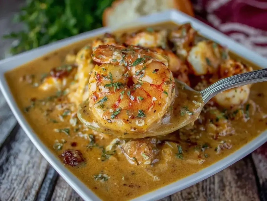 creamy shrimp and crab seafood bisque - featured image