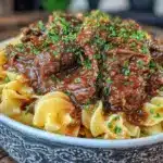 creamy slow cooker beef and noodles - featured image