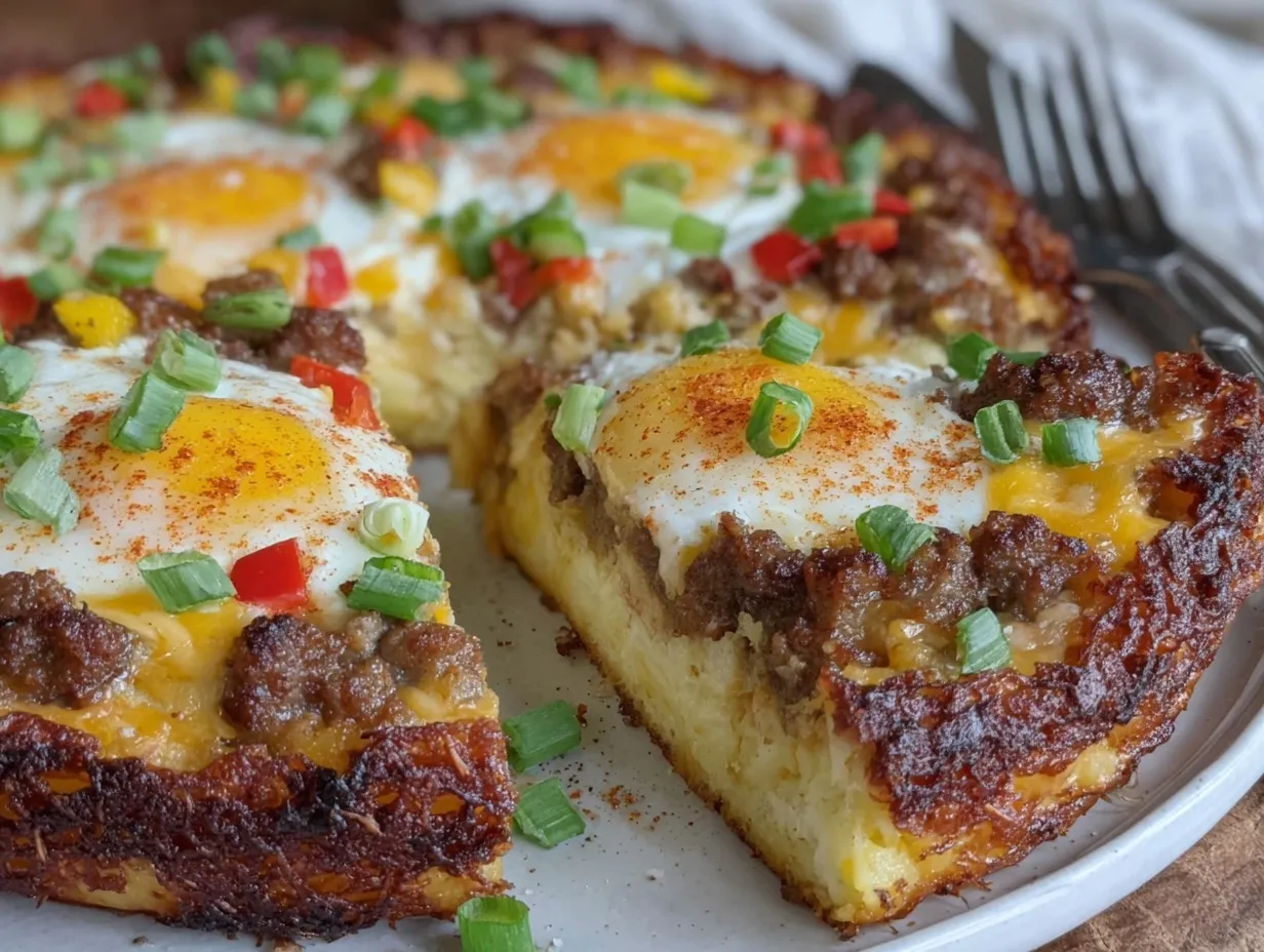 Crispy Breakfast Pizza Hash Brown Crust Easy High Protein Recipe to Try Now 4 crispy breakfast pizza hash brown crust preparation steps