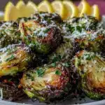 crispy garlic butter roasted brussels sprouts - featured image