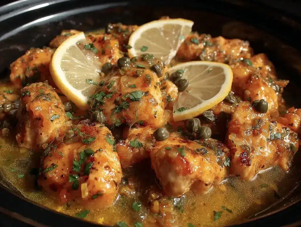 easy crockpot chicken piccata - featured image