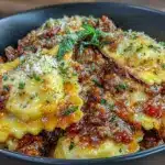 easy crockpot lasagna with ravioli - featured image