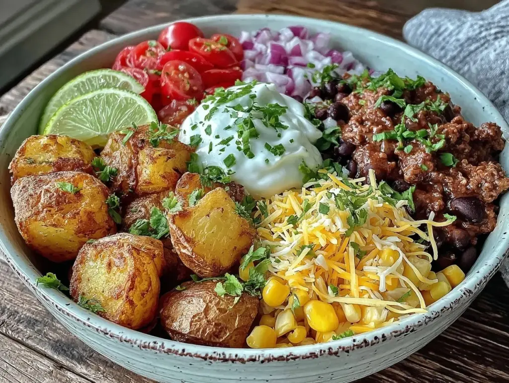 easy loaded potato taco bowl - featured image