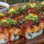 easy spicy salmon sushi bake - featured image