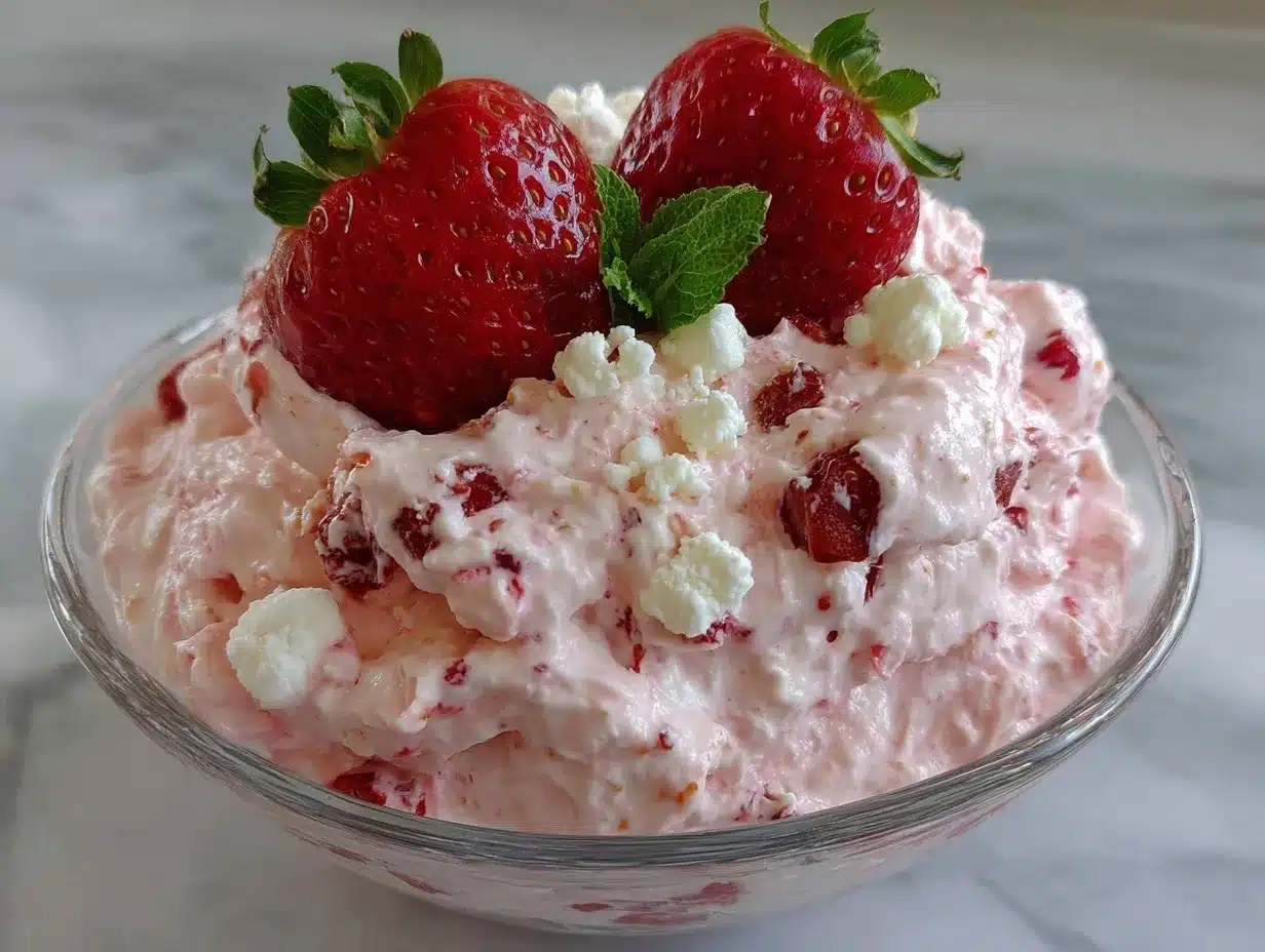 Easy Strawberry Fluff Salad Recipe 5-Minute Perfect Summer Dessert 4 easy strawberry fluff salad preparation steps