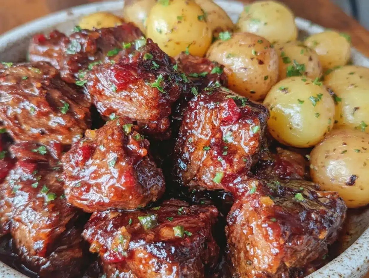 Savory Garlic Butter Beef Bites with Potatoes Easy Slow Cooker Dinner Recipe 4 garlic butter beef bites with potatoes preparation steps