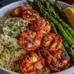 healthy grilled shrimp bowl - featured image