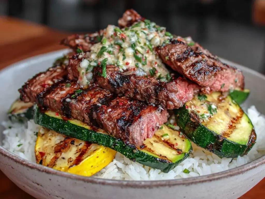 healthy grilled steak bowl - featured image