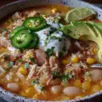 healthy white chicken chili crockpot recipe - featured image