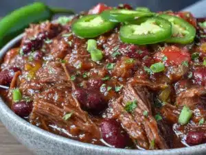 Home 6 hearty shredded beef chili - featured image