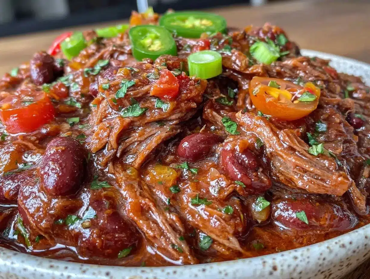 Hearty Shredded Beef Chili Recipe Easy Slow Cooker Comfort Food 4 hearty shredded beef chili preparation steps
