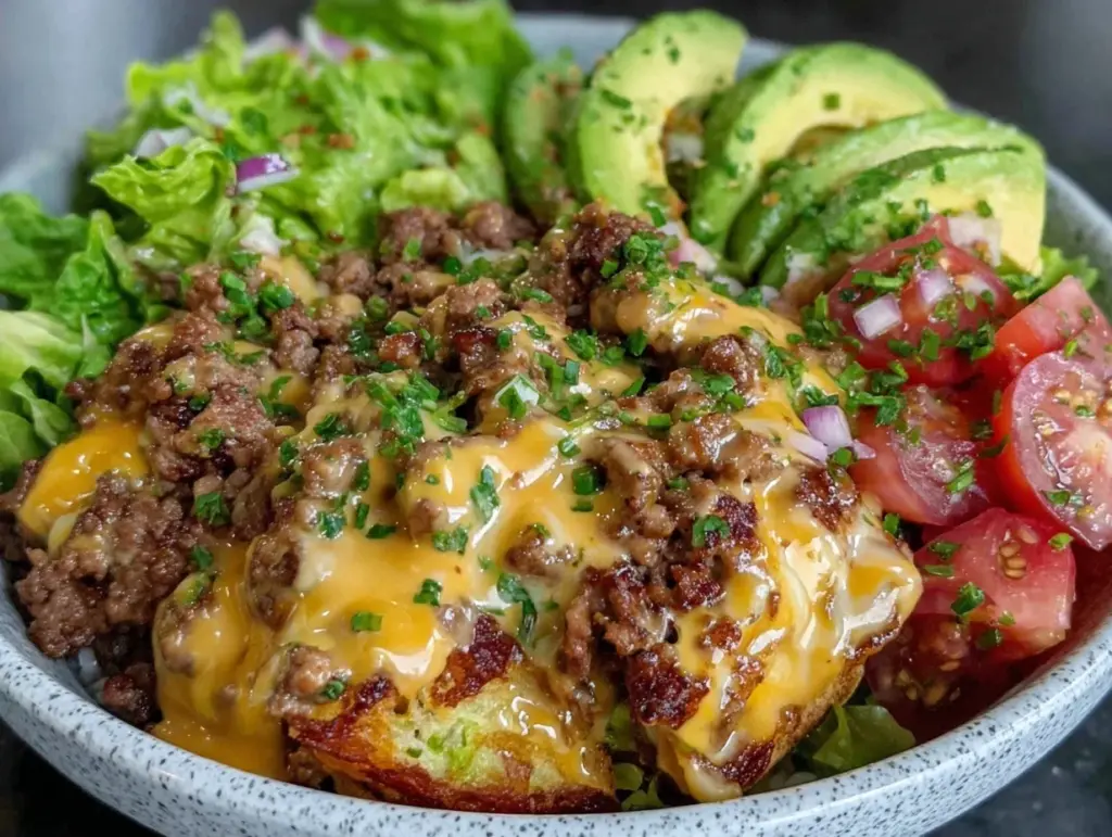 keto cheeseburger bowls - featured image