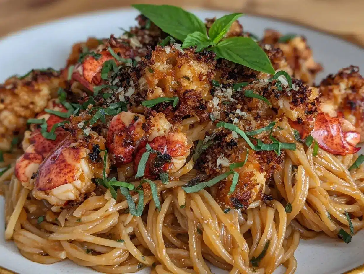 Delicious Lobster Spaghetti Recipe with Easy Chili Breadcrumbs for Pescatarian Dinner 4 lobster spaghetti preparation steps