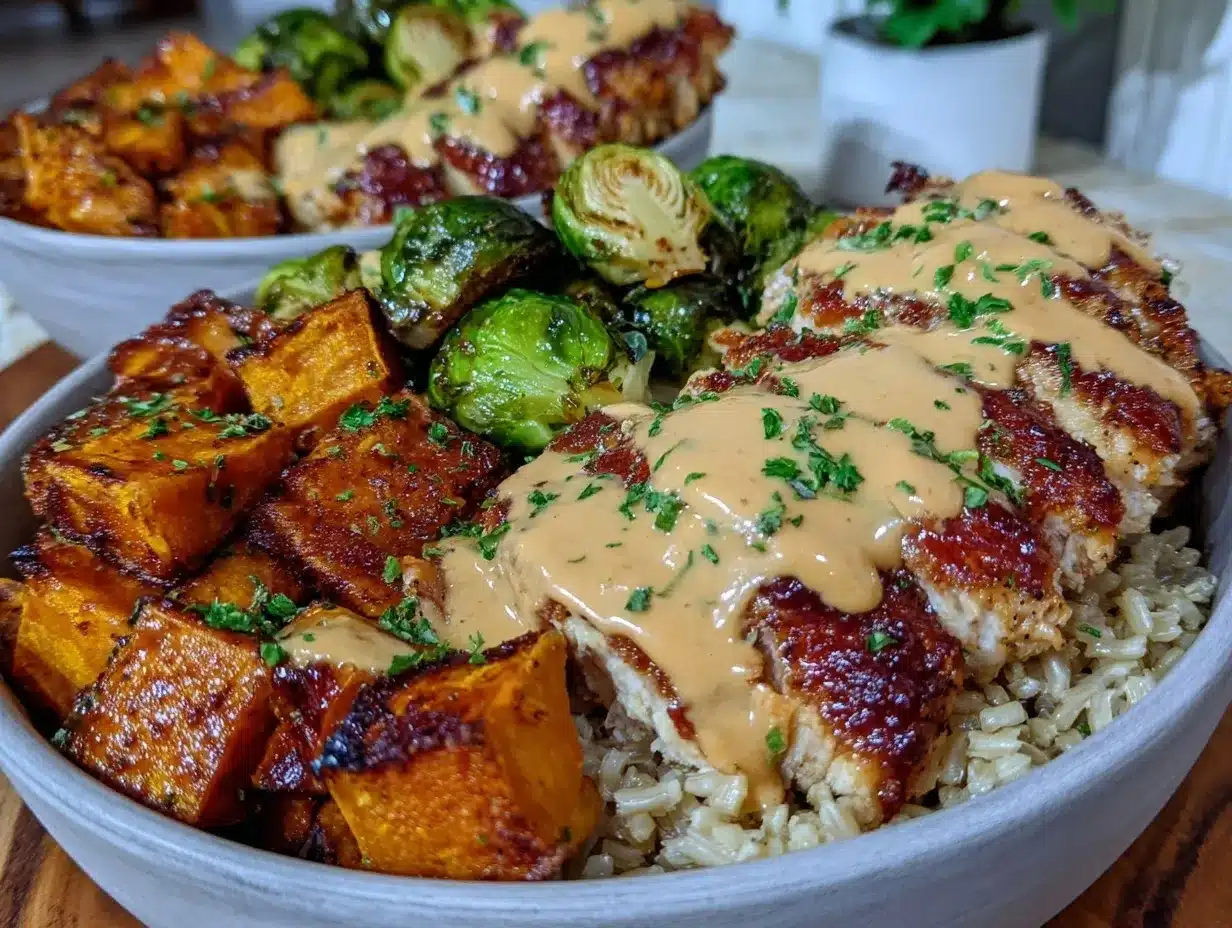 Healthy Maple Dijon Chicken Sweet Potato Bowls Easy Dinner Recipe 4 maple dijon chicken sweet potato bowls preparation steps