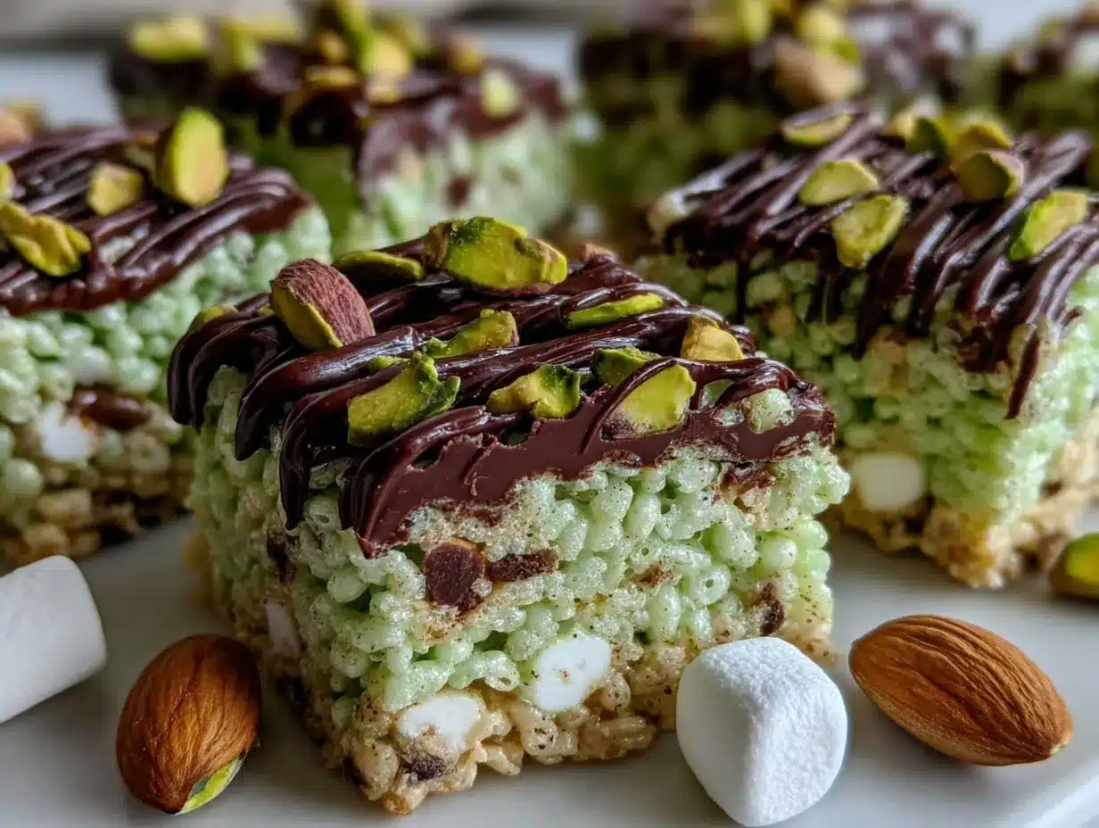 Delicious Pistachio Rice Krispie Treats Recipe Easy Homemade Dark Chocolate Drizzle 4 pistachio rice krispie treats preparation steps