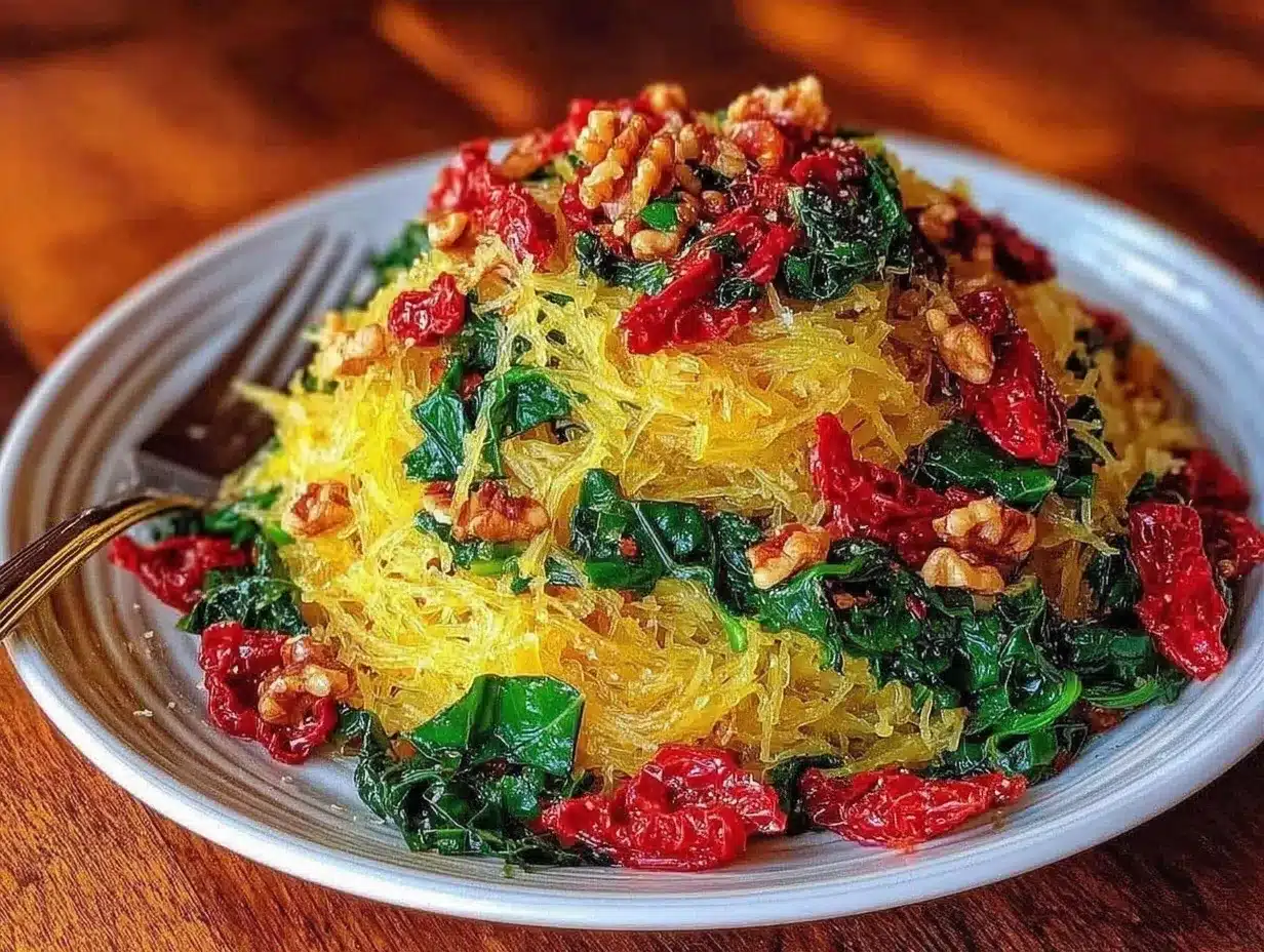 Easy Roasted Garlic Kale Spaghetti Squash Recipe with Sun-Dried Tomatoes for Healthy Meals 4 roasted garlic kale spaghetti squash preparation steps