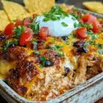 savory chicken enchilada casserole - featured image
