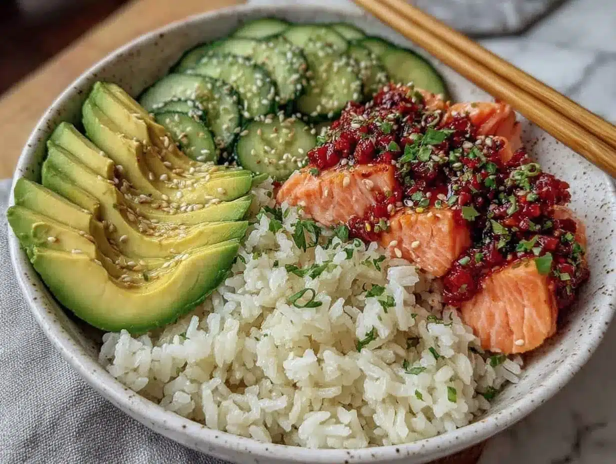 Savory Spicy Salmon Bowls with Coconut Rice Easy Homemade Recipe 4 savory spicy salmon bowls preparation steps