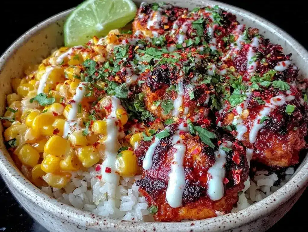street corn chicken rice bowl - featured image