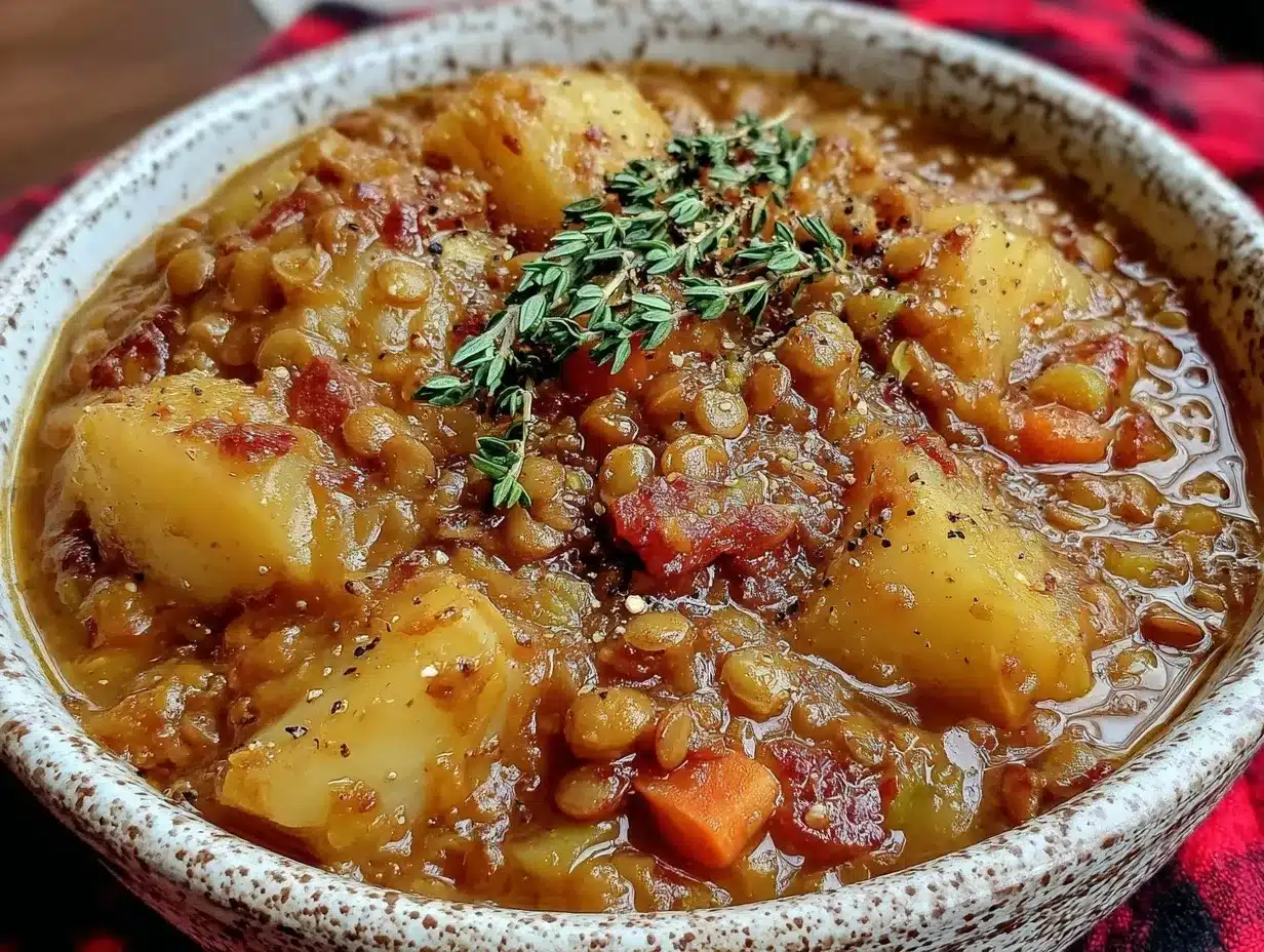 Hearty Vegan Lentil and Potato Soup Recipe Easy Healthy No Meat Meal 4 vegan lentil and potato soup preparation steps