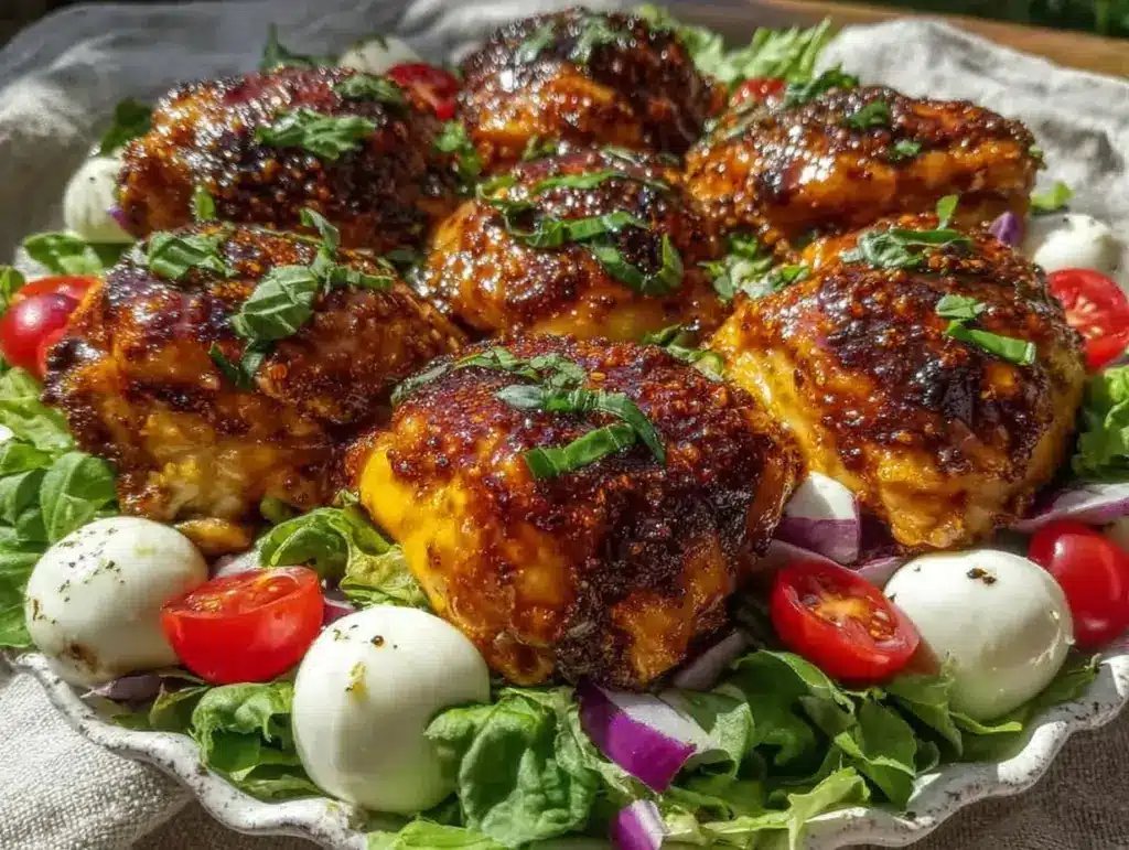 baked marinated chicken salad with mozzarella - featured image