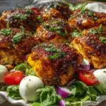 baked marinated chicken salad with mozzarella - featured image