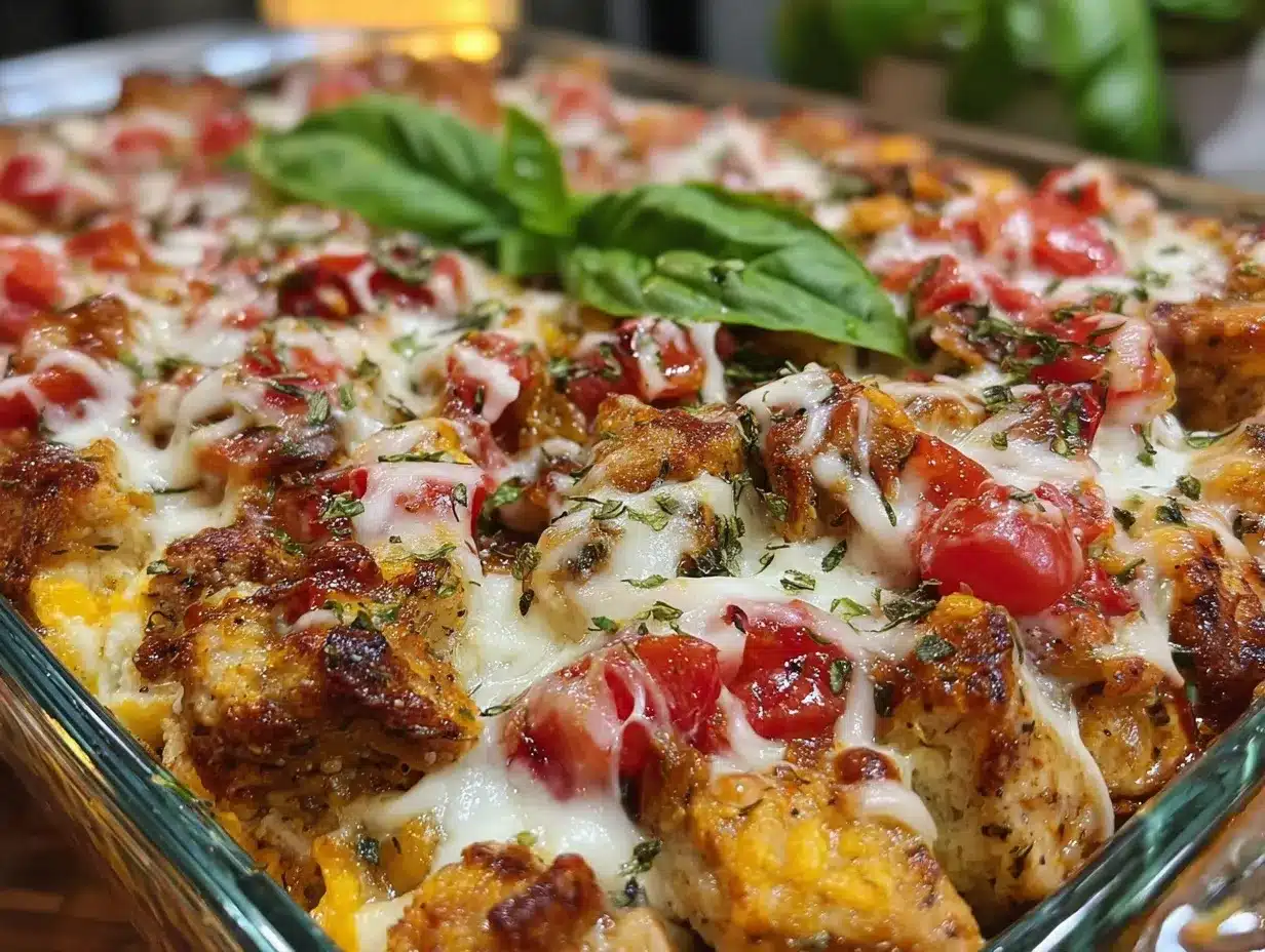Bruschetta Chicken Bake Recipe Easy Crispy Dinner Idea for Guests 4 bruschetta chicken bake preparation steps