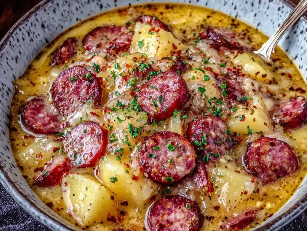 classic german potato soup with sausage - featured image