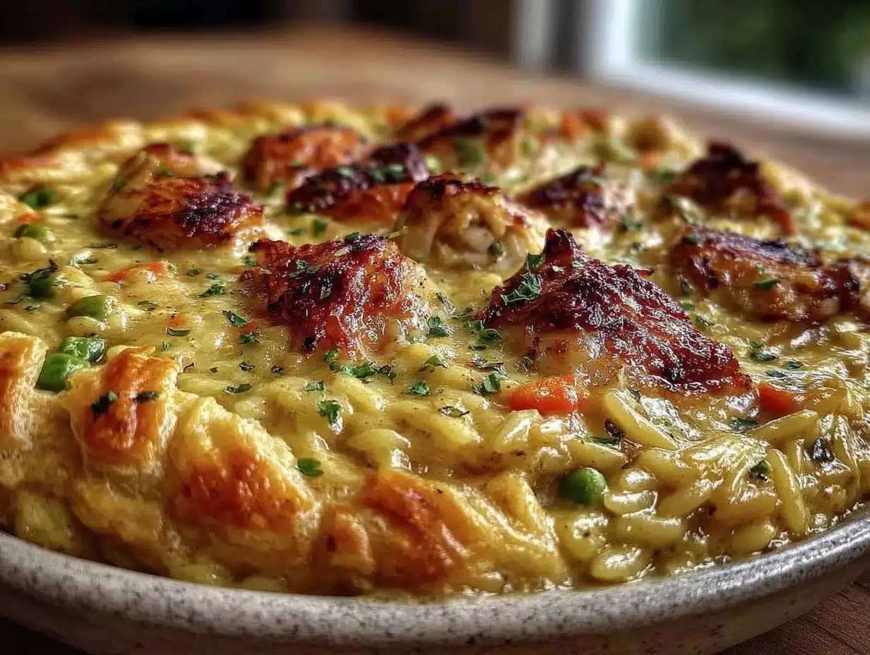 Cozy Chicken Pot Pie Orzo Recipe Easy One-Pot Comfort Food 4 cozy chicken pot pie orzo preparation steps