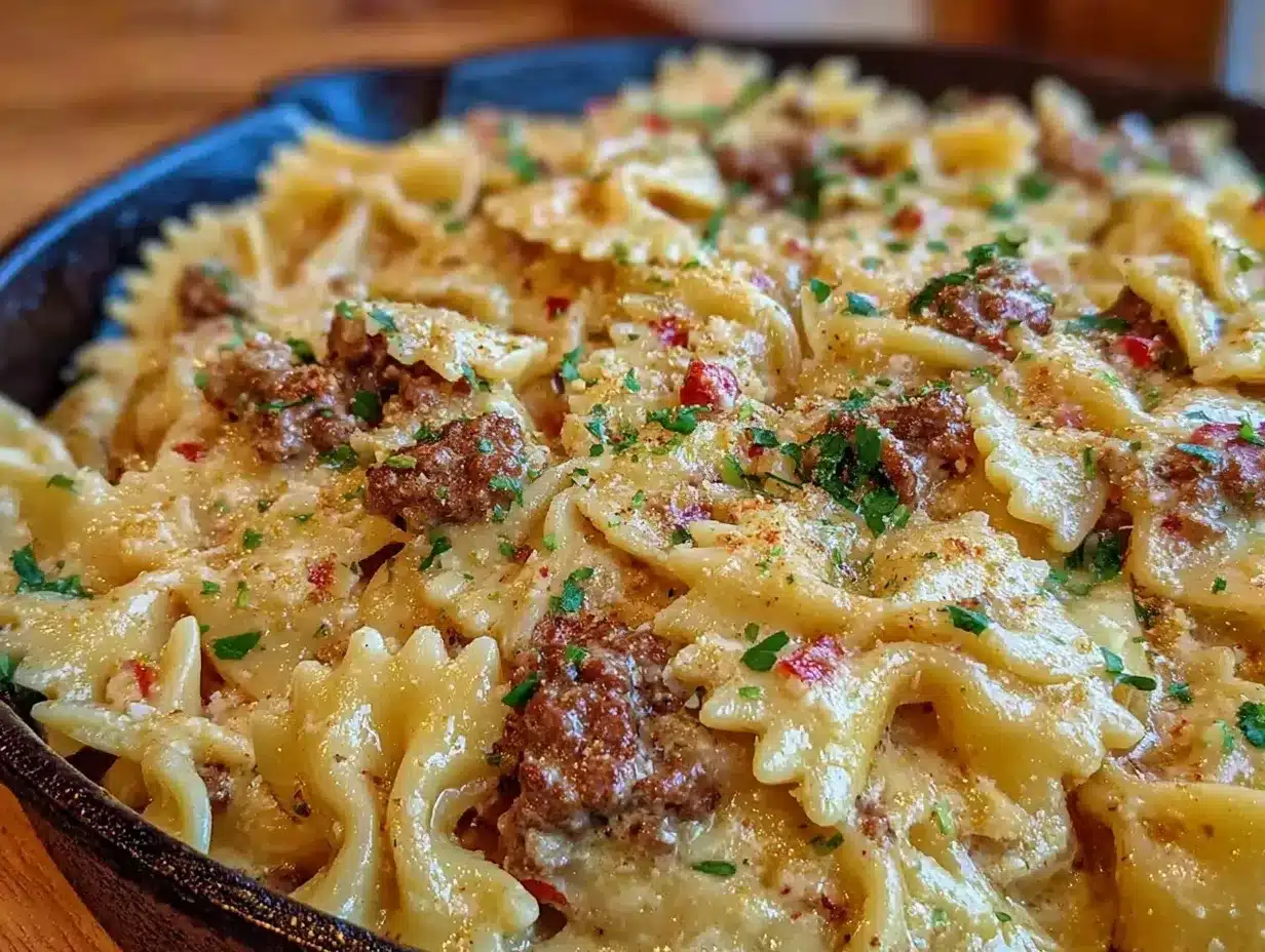 Cream Cheese Alfredo Bowties with Ground Beef Easy 30-Minute Dinner Recipe 4 Cream Cheese Alfredo Bowties preparation steps