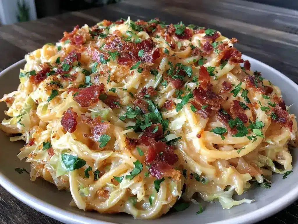 creamy cabbage carbonara recipe - featured image