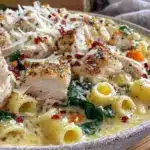 creamy chicken pasta soup with spinach - featured image